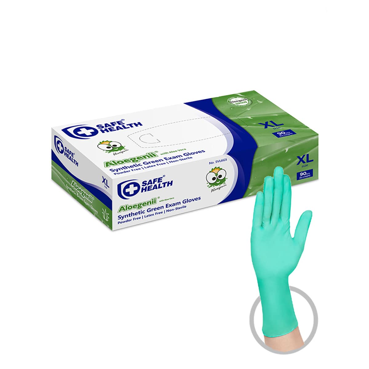 Safe Health Aloegenii HD Green Vinyl Exam Dispopsable Gloves, Aloe Vera Coated, 5.5 mil, Free of Latex-Powder, Medical Grade