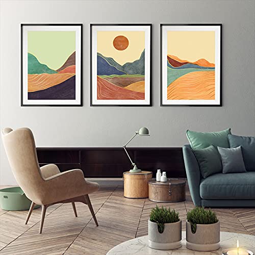 Toile abstrait montagne coucher de soleil pour salon apaisant