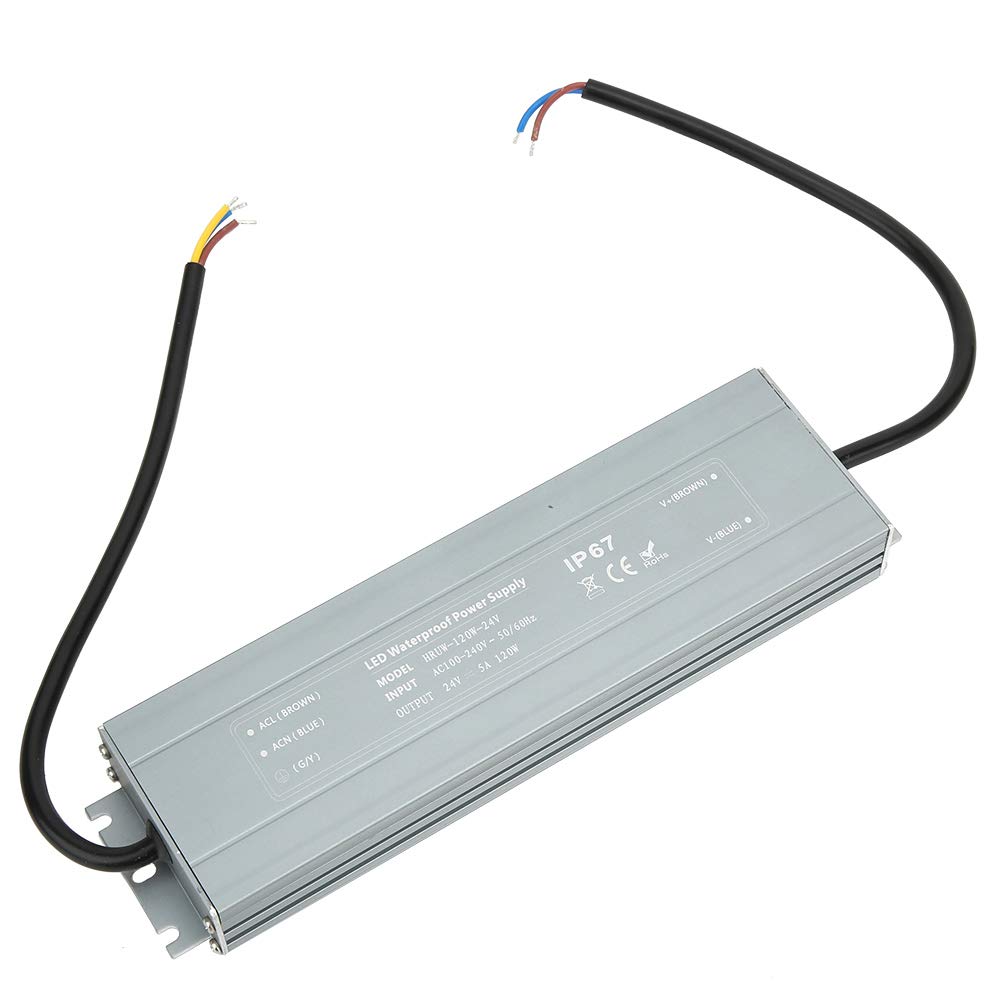 HRUW Alimentatore 120 W 24 V - Trasformatore driver LED con uscita 120 W 24 V CC - IP67 Impermeabile Alimentatore switching ultrasottile con ingresso da 100 a 240 V CA per