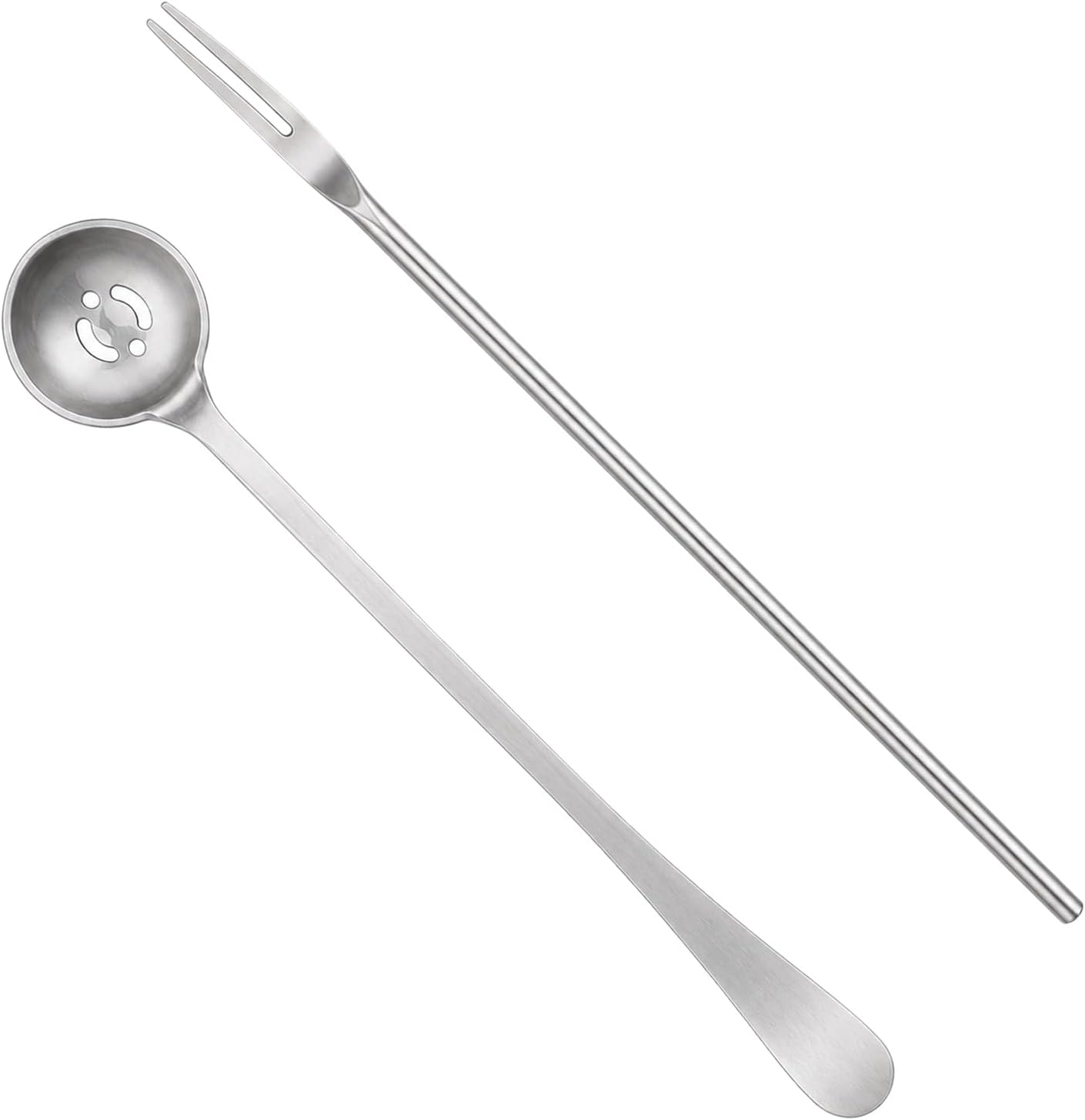 2Pcs Olive Spoon and Pickle Fork, Stainless Steel Long Handle Drain Holes