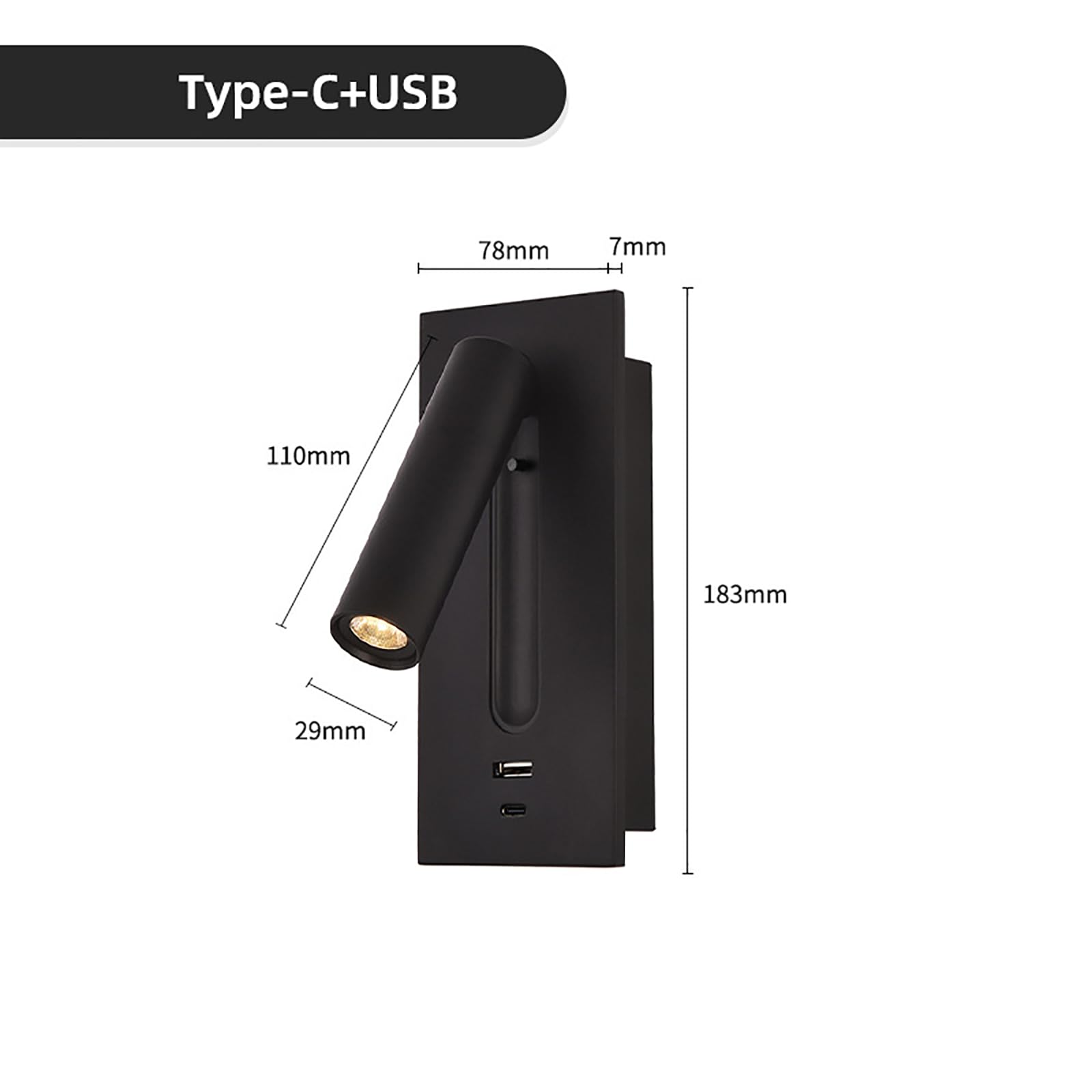 Lampada Parete A LED Lettura sul Comodino - Lampada Lettura Testiera, Luce Notturna Focus, Porta di Ricarica Rapida USB, Testa Girevole, Supporto A Parete (Type C A)