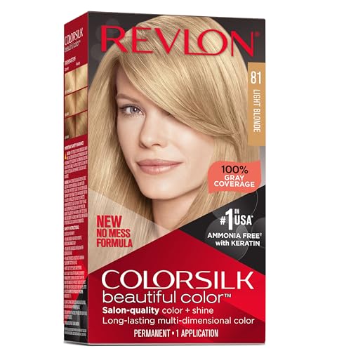 REVLON Colorsilk Beautiful Color - Tinte permanente para el cabello con tecnología de gel 3D y queratina, 100% cobertura de canas, rubio claro 81