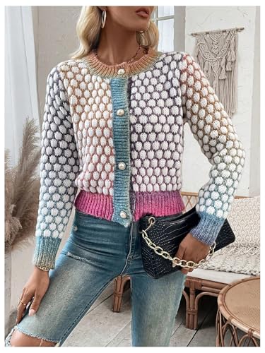 Floerns Women's Ombre Marled Knitwear Long Sleeve Button Front Cardigan3