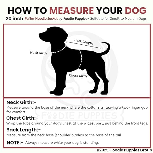 Image of Foodie Puppies Dog Puffer Hoodie Warm Winter Jacket - (Maroon Grey, 20 Inch) for Small to Medium Dogs | Ultra Warm Waterproof & Windproof Fur Coat | Washable Pet Vest Apparel for Cold Weather