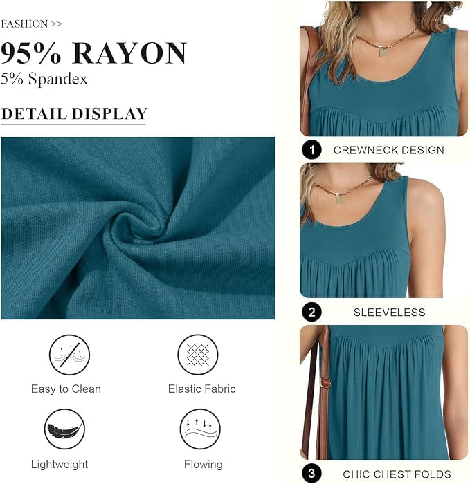 Women Tank Tops Casual Summer Tunics Sleeveless Pleated Crewneck Shirts Loose Fit Flowy Blouses M-4XL image 5