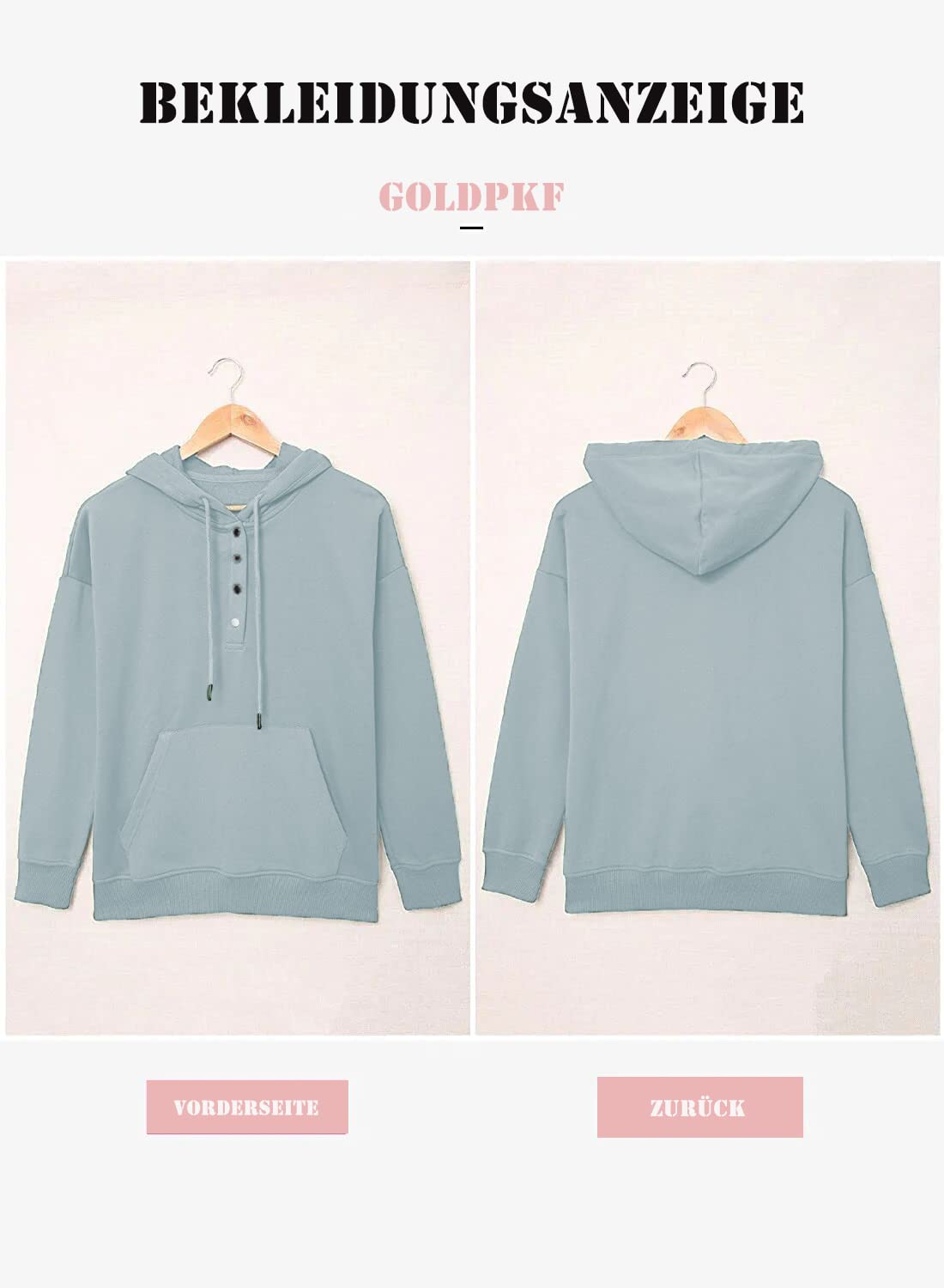 GOLDPKF Hoodie Damen 1/4Knopfleiste Leichter Pullover für Den Kapuzenpullover V-Ausschnitt
