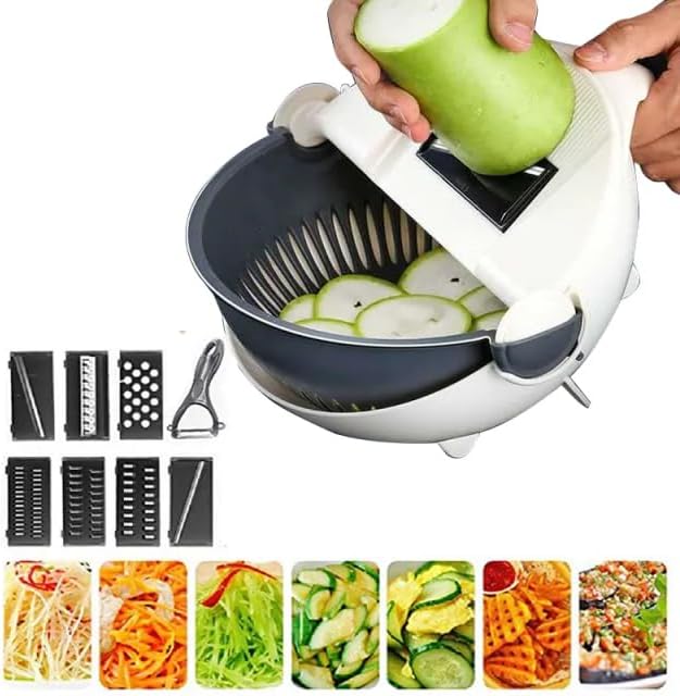 Generic Kitchen Chopper/Slicer 9 In 1 Manual Multi Functional Mandoline Slicer Fruit Vegetable Cutter Chopper, small, white as shown in picture, MU23113007