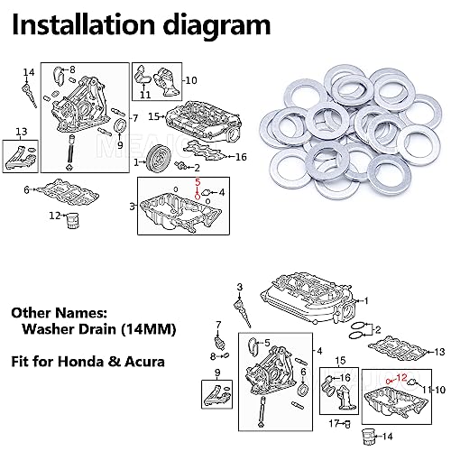 Image of 20 PCS Engine Oil Crush Washers /Drain Plug Gaskets Replacement for Honda 94109-14000 Accord Civic Fit CR-V CR-X CR-Z CR-V Insight and Acura
