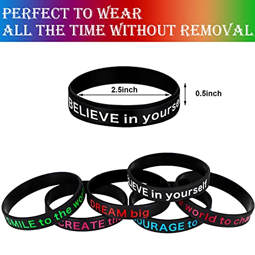 Waydress 72 Pieces Motivational Bracelets And Button Pins Set 36 Motivational Silicone Stretch Wristbands 36 Inspirational Button Pins Inspirational Bracelets Graduation Gifts School Prizes (Black) #TOP1