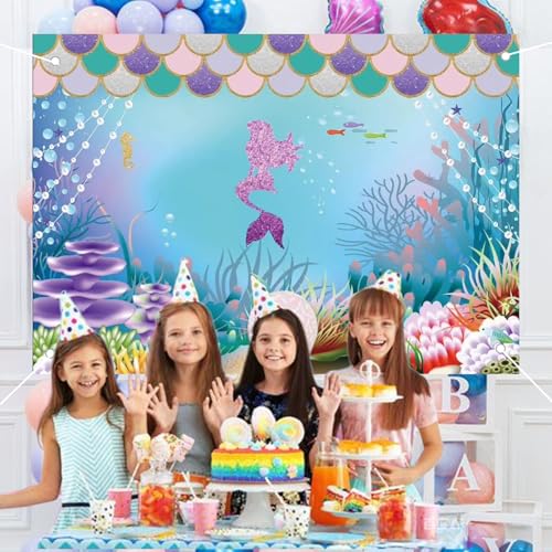 Fondo de cumpleaños Sirena 5x3ft color púrpura miniatura 6