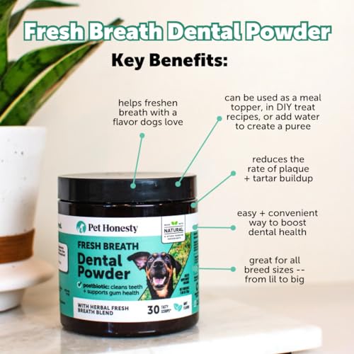 Pet Honesty Dog Breath Freshener Dental Powder for Teeth Cleaning Plaque Off, Dental Care for Dogs, Tartar Remover for Teeth with Natural Herbal Blend + Postbiotics (Mint - 30 Servings)