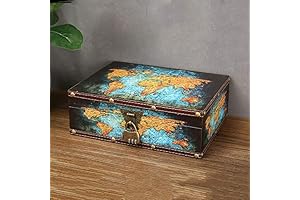 WANLIAN Wood and Leather Treasure Chest with Lid and Lock for Storage and Decoration