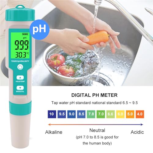 Image of Pool Salt Tester - Multifunctional 5 in 1 Salinity, PH, TDS, EC, and Temperature Meter, Pool Salinity Testing Kit, Digital Salinity Tester for Swimming Pool,Saltwater, Sea Water, Aquarium