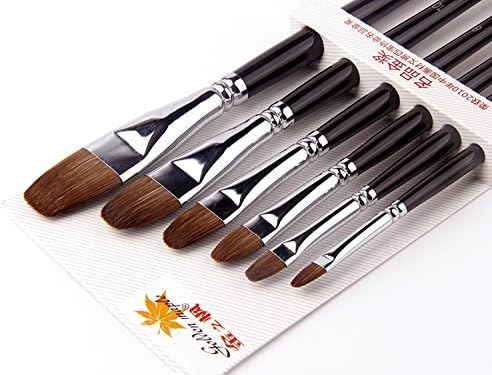 Filbert Paint Brushes- Professional 6PCS Red Sable (Weasel Hair) Long Handle, Artists Paint Brush Set for Acrylic, Oil, Gouache and Watercolor Painting, Well-balance Birch Wooden Handle
