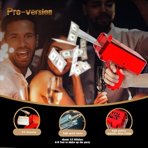 Image of Red Money Gun Shooter with 50PCS Fake Doller, Make It Rain Money Thrower Gun, Handheld Spary Paper Money Cash Gun Fake Gun for Game Video Party
