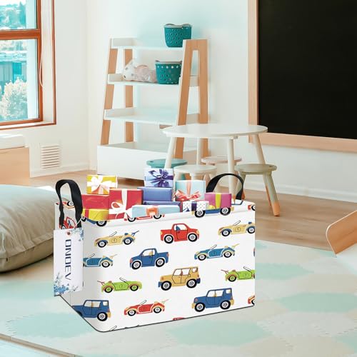 Image of Rectangular Cartoon Car Storage Bin,Fabric Closet Organizer Basket | Sturdy reinforced grips, foldable holder stores clothing and car trunk accessories