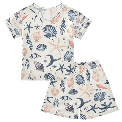 senya Short Sleeve Pajamas Sets Summer Cotton Sleepwear Sea Shells Stars