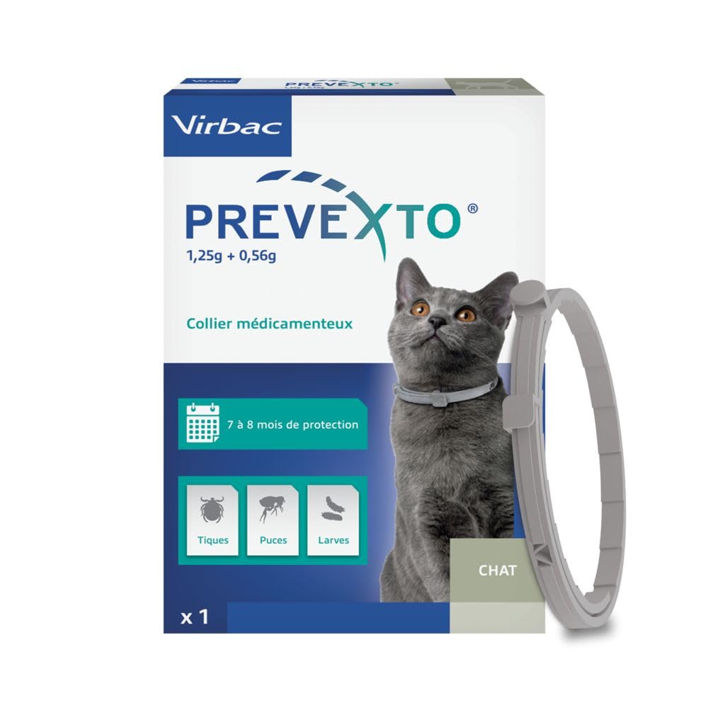 Virbac Prevexto Collier Anti Puces et Tiques pour Chat (38 cm) – Antiparasitaire Protection Longue Durée* Puces et Tiques.
