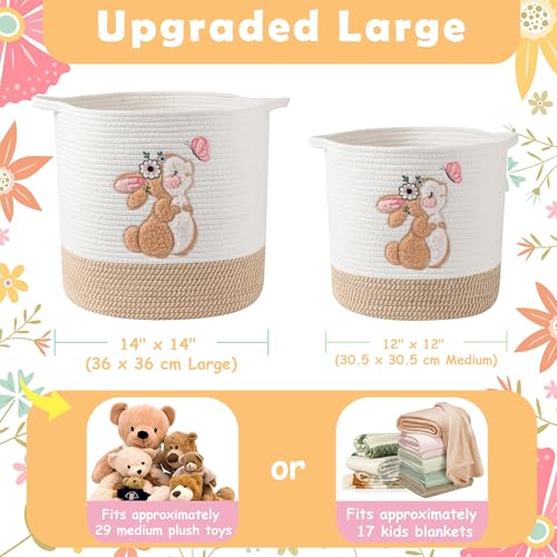 Image of Large Blanket Baskets for Living Room, Bunny Baskets Toy Storage Basket Woven Cotton Rope Basket for Kids, Toys Organizer Clothes Hamper with Embroidery, Laundry Hamper Nursery Decor ( Large )