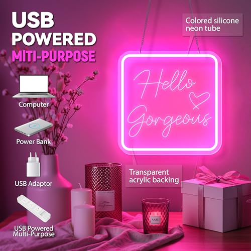 Image of Hello Gorgeous Neon Signs for Wall Decor,Pink Led Neon Sign for Teen Girls Dimmable Led Sign Lights for Aesthetic Room Girls Bedroom Decor, Beauty Salon,Party