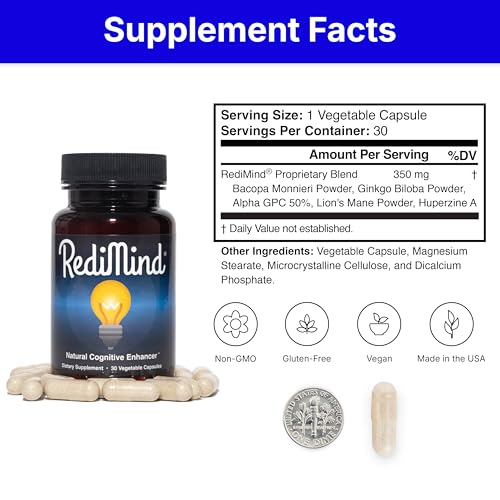 Image of RediMind Natural Cognitive Support and Brain Supplement, Vegan, Gluten-Free