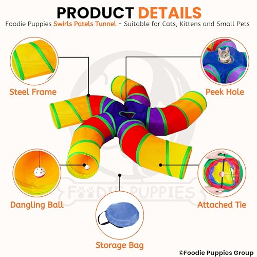 Image of Foodie Puppies Interactive Foldable Hiding 5-Way Curved Tunnel with Hanging Ball for Cats (Swirl Patels Tunnel) | Puzzle & Training Cave Suitable for Cat, Kitten, Rabbit, Guinea Pig & Puppies