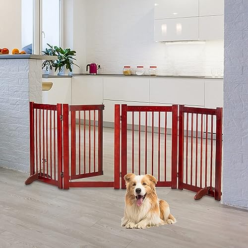 Kinbor Pet Gate Freestanding - Wood Dog Gates For House Extra Wide, Foldable Pet Gates With Walk Through Door For Stairs, Doorway #TOP6