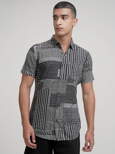 Image of Highlander Men's's Geometric Print Shirt | Half Sleeves | Bold & Sophisticated Design