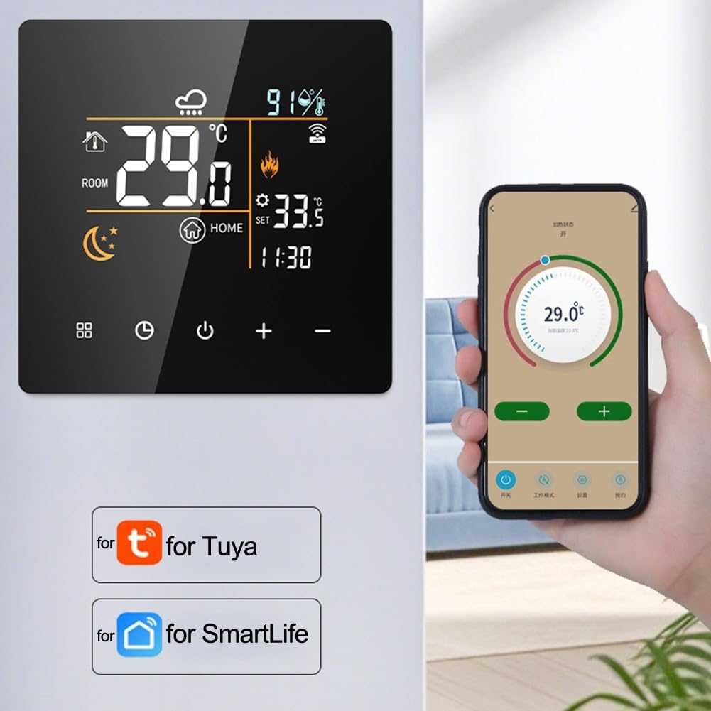 Regolatore di temperatura digitale per Tuya, termostato e igrometro Smart WiFi, telecomando WiFi K9 Touch LCD con schermo a colori (nero-25A)