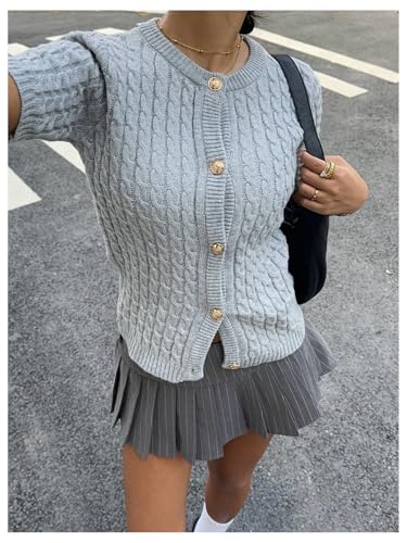 GORGLITTER Women's Short Sleeve Button Up Cardigan Lightweight Knitted Sweater Dressy Business Casual Tops3