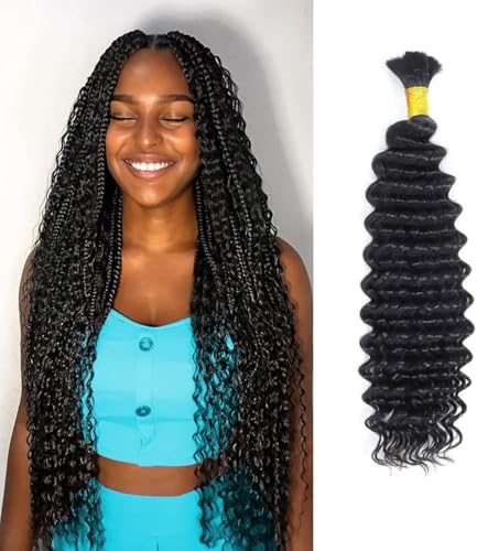 Deep Wave Bulk Human Hair Braiding for Boho Braids Tissage Cheveux Humain Naturels Unprocessed No Weft Tissage Bresilien Curly Bundle Virgin Hair 1 Braid Per...