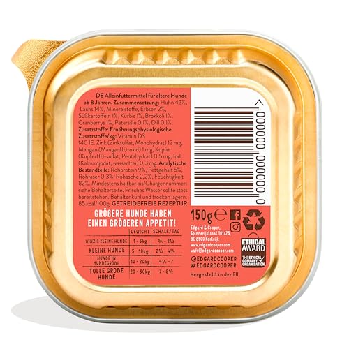 Edgard & Cooper Nassfutter für Senior Hunde, (Lachs & Huhn, 150 x 11), Getreidefrei, natürliche Zutaten und frisches Fleisch, voller essentieller Aminosäuren