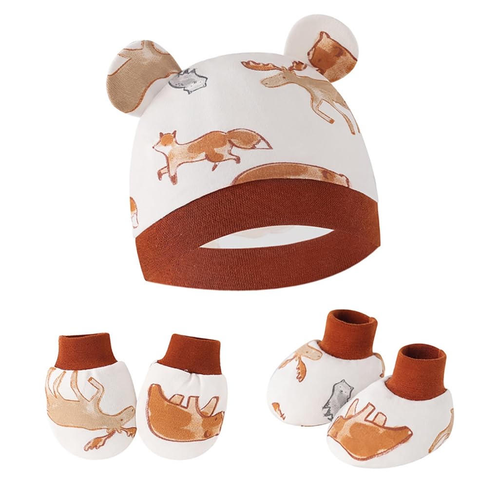 Newborns Baby Hat and Gloves Set with Foot for Infant Boys Girls 0-6 Months Soft Fetal Caps Cotton Gloves Socks