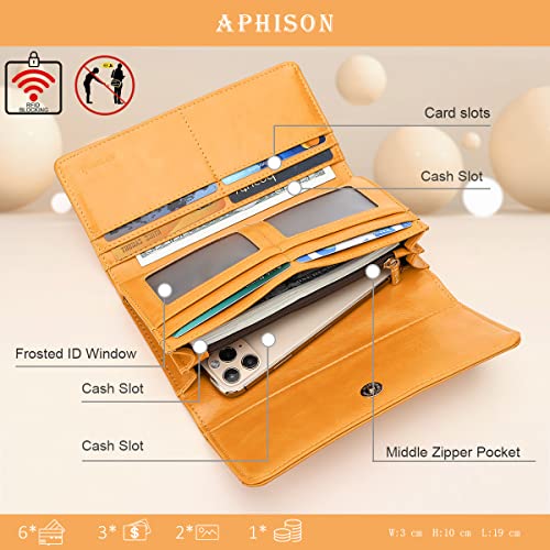 Image of APHISON Womens Wallets RFID Blocking Leather Clutch Long Wallet for Women Card Holder Phone Organizer Ladies Travel Purse Hollow Out Sunflower Design Gift, DARK-YELLOW, S, Rfid Wallet