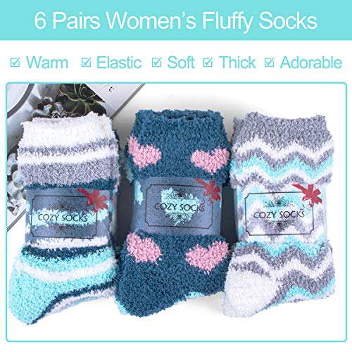 Image of Toes Home Fuzzy Socks for Women, 6 Pairs Cozy Winter Fluffy Slipper Socks