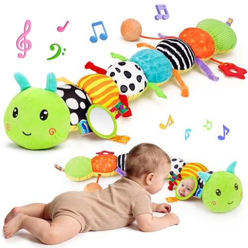 Baby Sensory Toy 0-6 Month Music Animal Stuffed Plush Caterpillar Toy for Infant 0-3-6-12 Month Old...