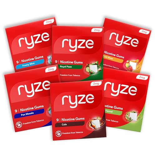 Image of RYZE Nicotine Gum Variety /Trial Pack, 54 Count - (6 Flavors*9 Gums each) | Sugar-Free | FDA Approved | Smoking Cessation Support | Gentle on Throat