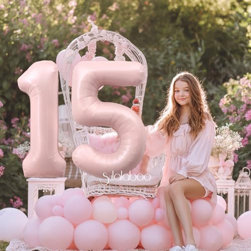 Image of 40 Inch Light Pink Number 15 Balloon 0-9 15th Foil Big Giant | Digital for Birthday Anniversary Graduation Decorations