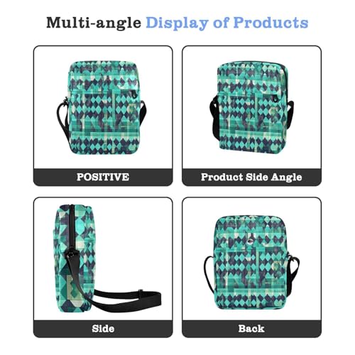 crossbody messenger bag crossbody bag men Women's Purses Adjustable Strap for School School- Houndstooth Checked Turquoise Green4