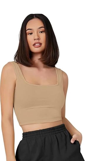 Tiya Creation Top for Women | Women's & Girls' Solid Ribbed Square Neck Tank Tops | Tops for Women | Crop top Tank top | Beach wear | Stylish Tops