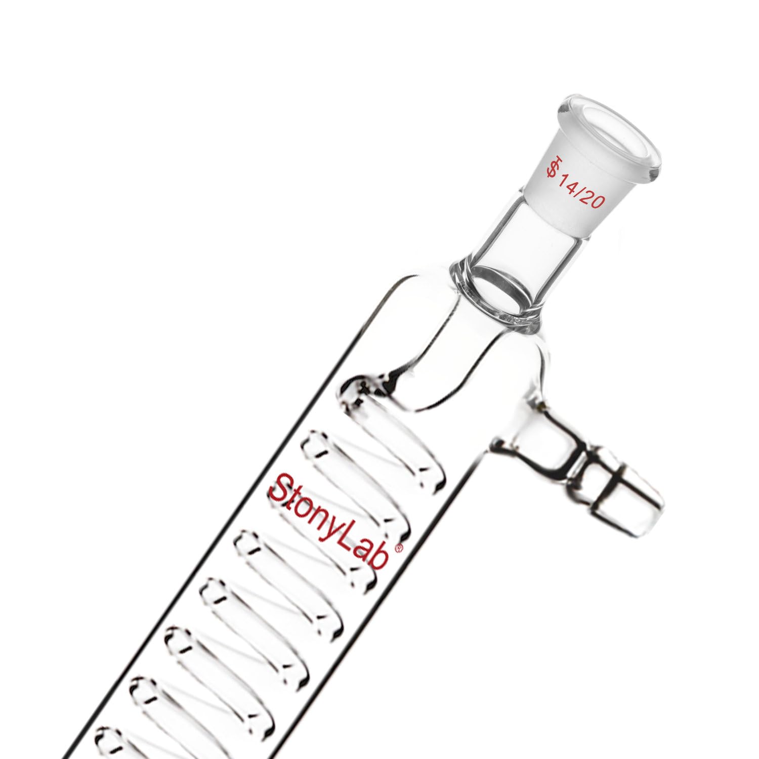 stonylab Condensatore Graham in Vetro Borosilicato con Giunto 14/20, Lunghezza del Guscio 200 mm, Condensatore in Vetro per Laboratorio