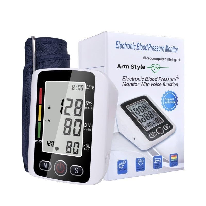 Tensiometro de brazo digital aparato tension arterial pantalla LCD,medición automática de la presión arterial y el pulso en el brazo con detección arritmias memoria de 2x99 para uso doméstico (Negro)