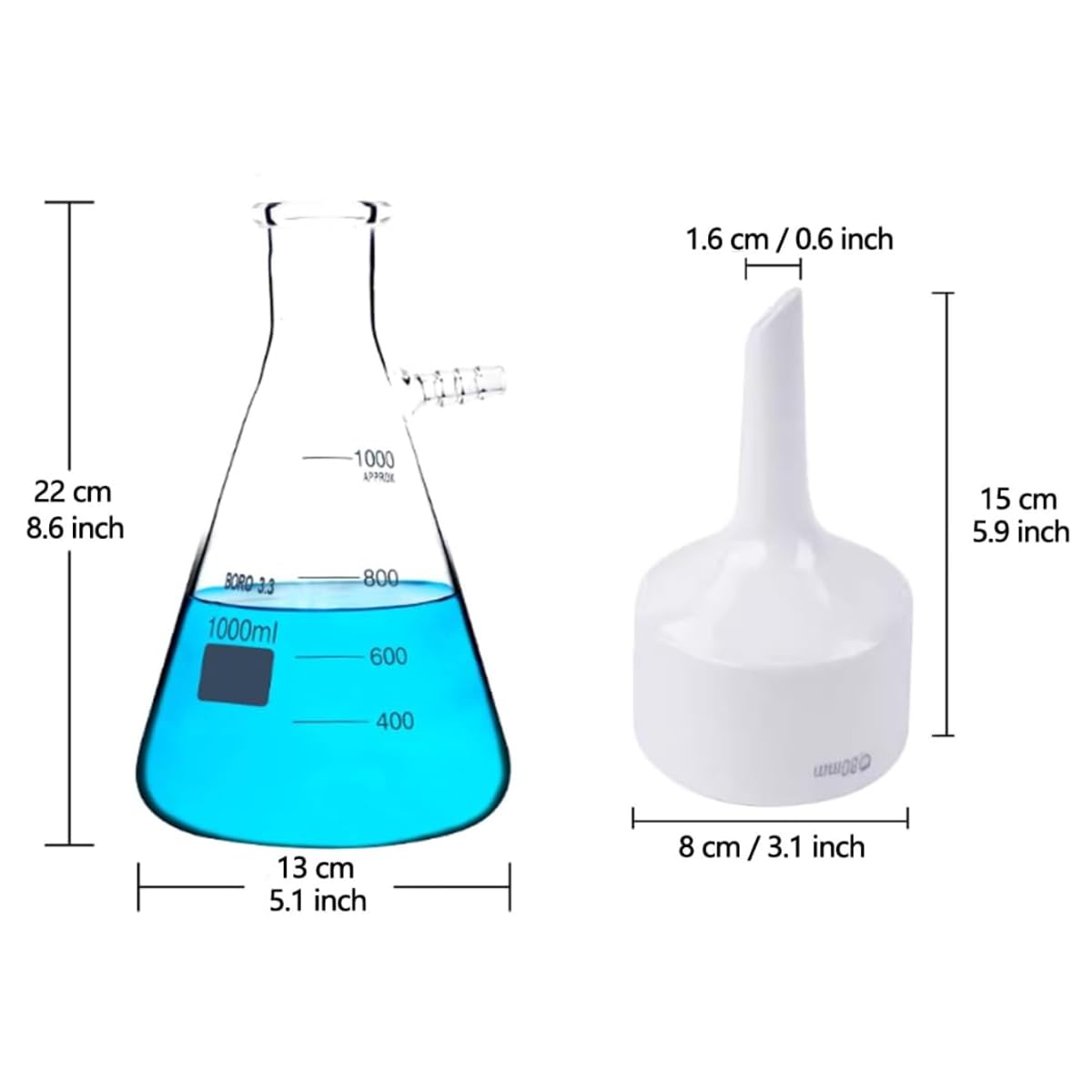 Kit de filtración al vacío de 1000 ml, aparato de destilación de filtración al vacío de laboratorio con bomba de filtración al vacío, matraz de filtrado, embudo Buchner, papeles de filtro, tubo de