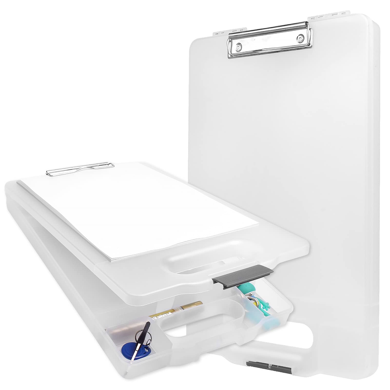 Lemical Clipboard with Storage Transparent Magazine File Organizer Clipboard Folder Bottom-Opening and Heavy Handle Foldable Clip Board with Low