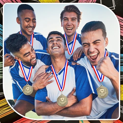 Image of Remuuly 60 Pcs Gold Award Medals 2 Inch Soccer Baseball Volleyball Football Cheer Trophy Medals Metal Awards Bulk with Neck Ribbons Trophy Prize Gifts for Sports Competitions