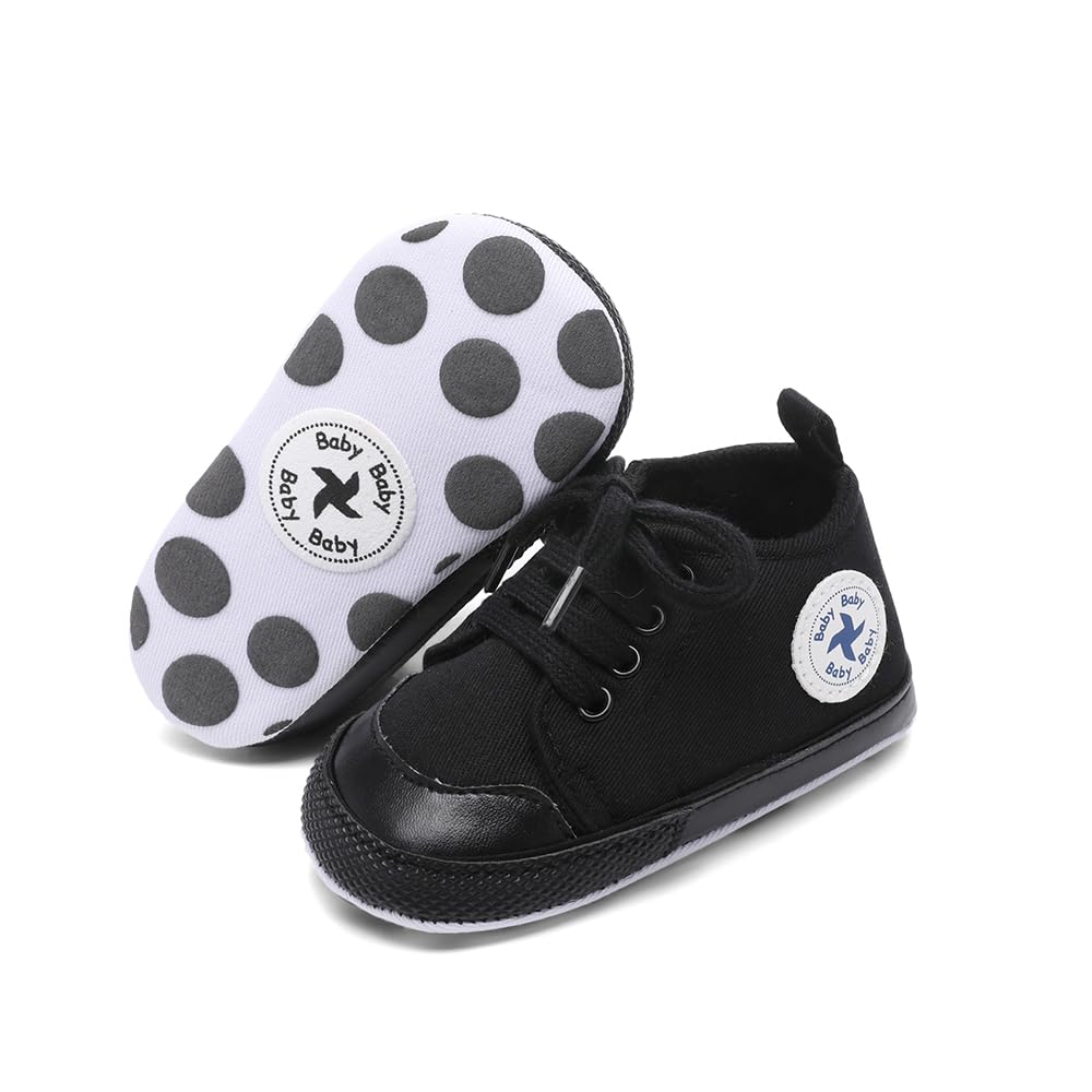 BEIDI Baby Girl Boy Shoes 0-18 Months,Infant Unique Essentials Gifts,Unisex Newborn Doll Slip-on Soft Sole High-top Frist Walking Sneakers (03 ll_Black,6-12 Months)