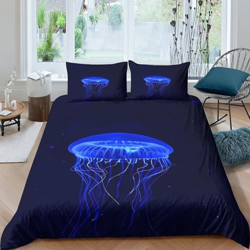 Parure de lit méduse bleue microfibre premium 3d hypoallergénique