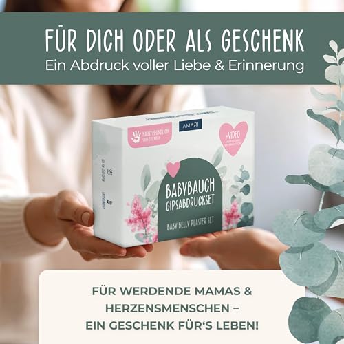Amari ® Gipsabdruck Babybauch Set - Gipsabdruckset Babybauch - Geschenk werdende Mutter, Gips für den Bauchabdruck -Erinnerungen Schwangerschaft