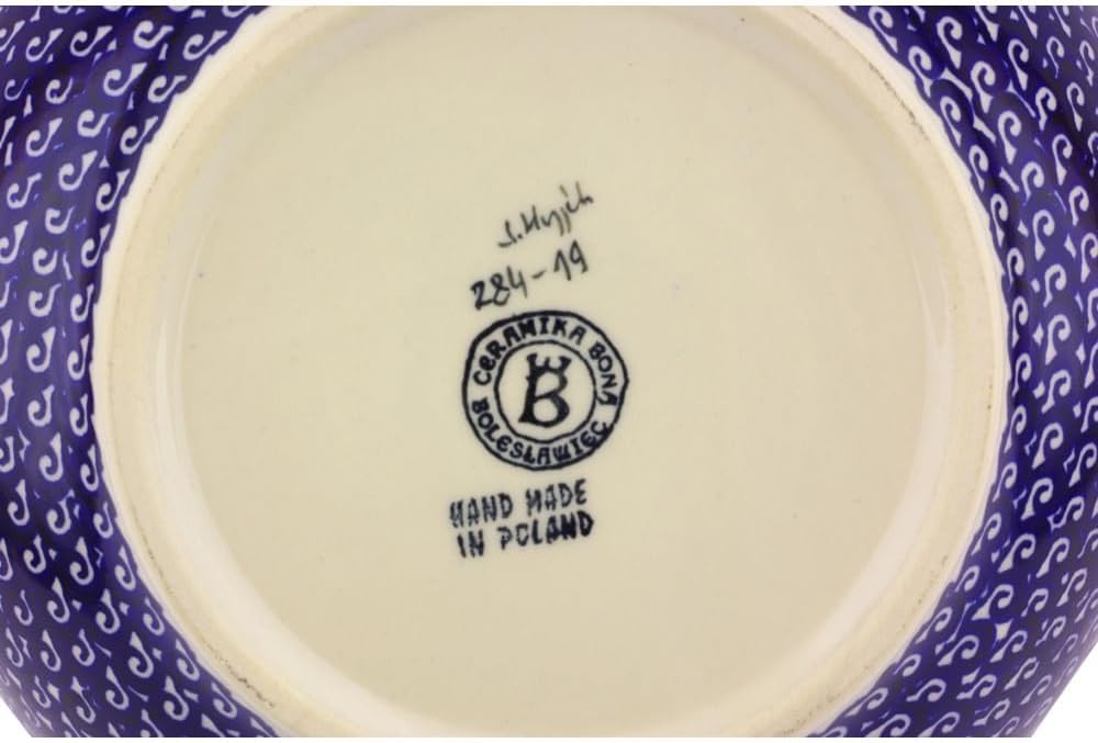 Polmedia Polish Pottery Mixing bowl, serving bowl 9-inch - Spring Flowers Pattern Handmade in Boleslawiec Poland by Ceramika Bona + Certificate of Authenticity