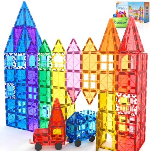 100 magnetických dlaždic STEM stavební hračky se 2 auty, senzorické magnetické stavebnice pro batolata a děti, předškolní montessori hračky dárky pro chlapce a dívky od 3 let